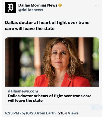 Dallas doctor to Leave State over Trans Issue.JPG